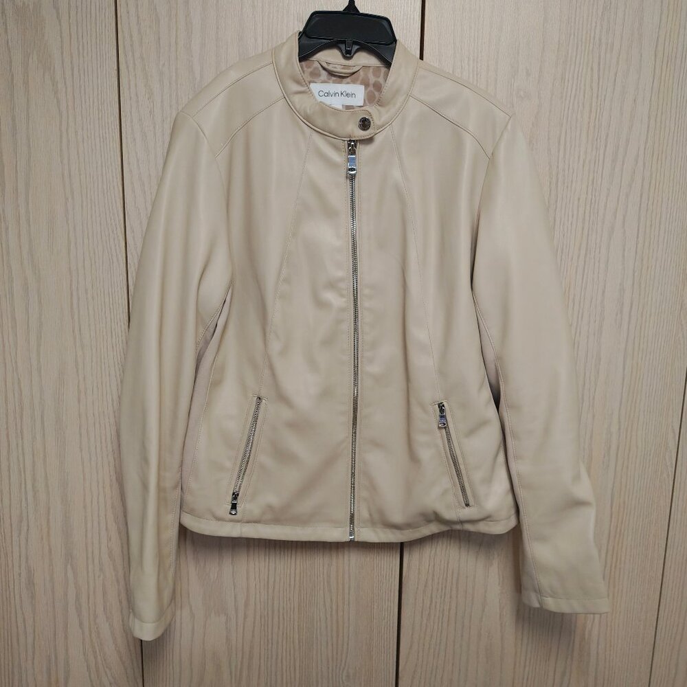 Calvin Klien Women's Large Faux-Leather Zip-Front Moto Jacket cw390164